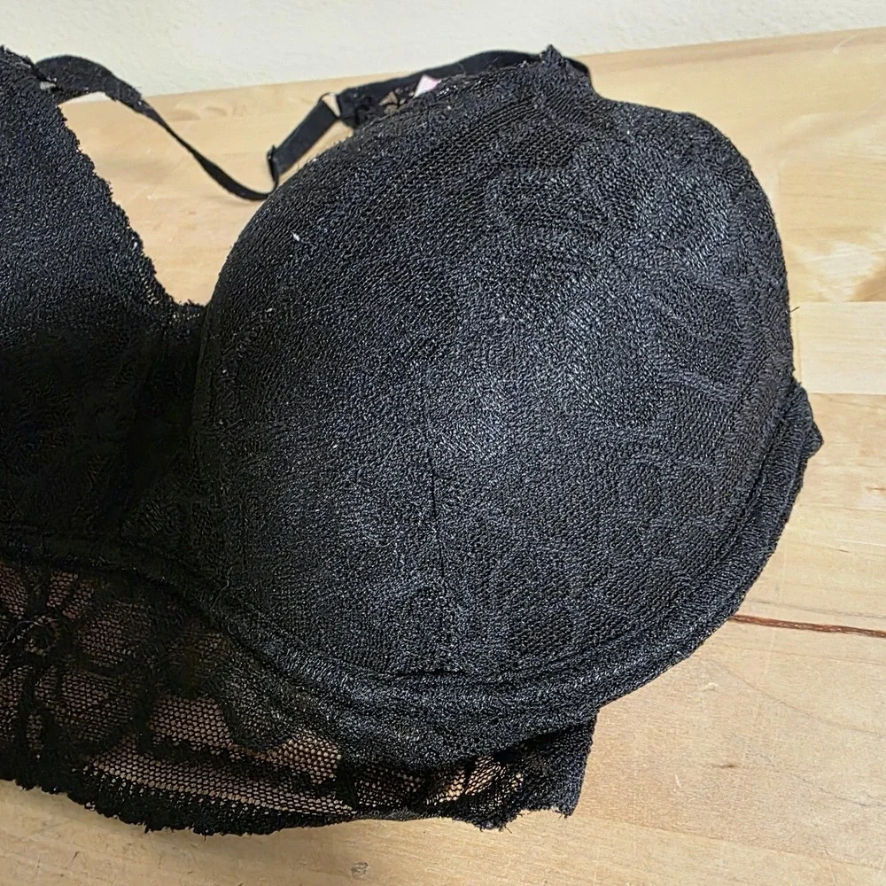 Victoria's Secret PINK Push-up Pigeonnant Lace Underwire Bra Sz‎ S (D-DD) BLACK